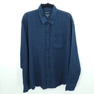 Men's Visitor Washable Linen Button Up Shirt XL Navy Blue